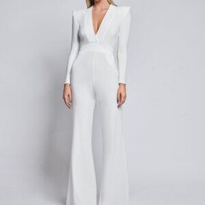 Zhivago The Heiress White Long Sleeve Flared Leg Jumpsuit